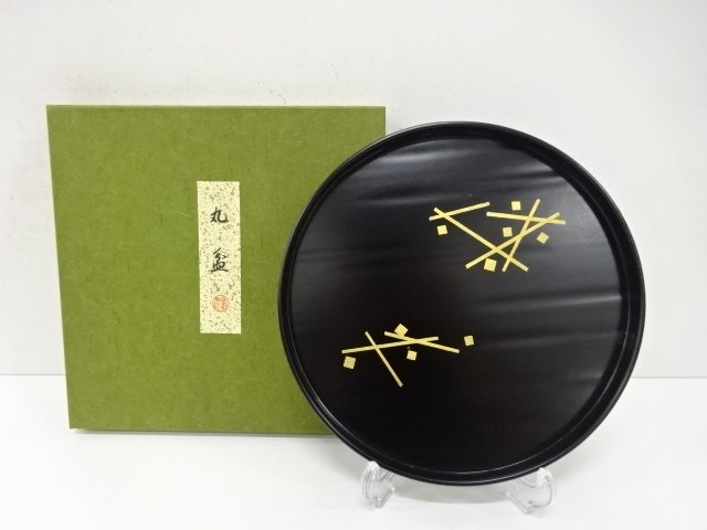 JAPANESE COLLECTIBLE / ROUND TRAY / LACQUERED / SCATTERING OF FOIL / M